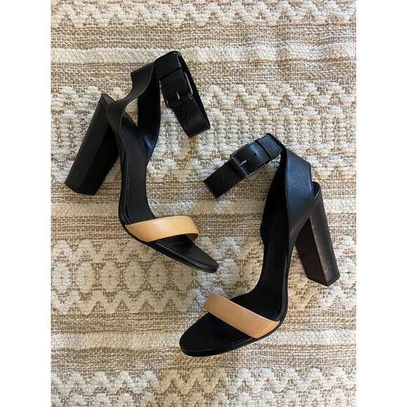 Vince Heels 39.5 / 9.5 Heels Black Leather Alexa Chunky Heel Open Toe Pumps - Picture 2 of 13